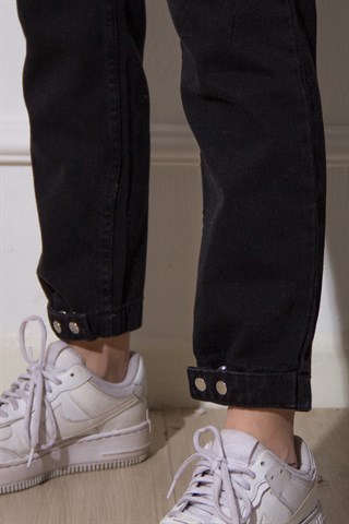 Paça Çıt Çıtlı Mom Jean - Siyah