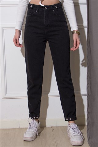 Paça Çıt Çıtlı Mom Jean - Siyah
