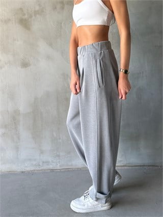 Paça Detay Barrel Modal Pantolon - Gri