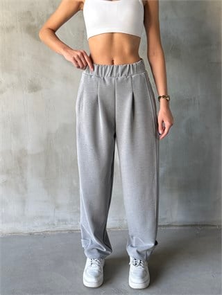 Paça Detay Barrel Modal Pantolon - Gri