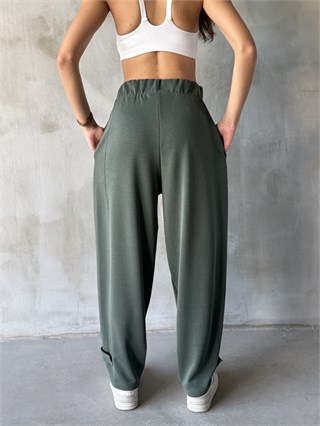 Paça Detay Barrel Modal Pantolon - Haki