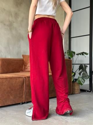 Paça Fermuar Eşofman Altı - Bordo