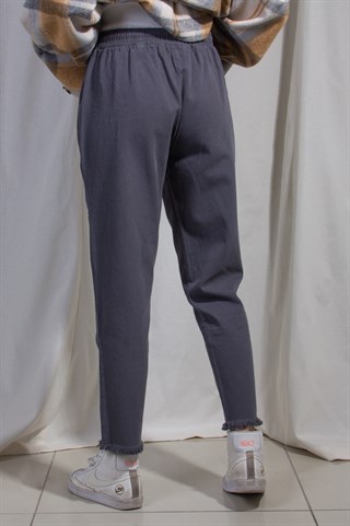 Paça Püsküllü Pantolon - Füme