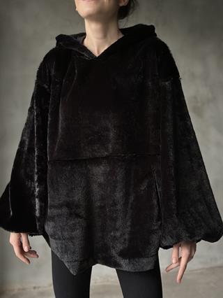 Peluş Teddy  Oversize Sweatshirt - Siyah