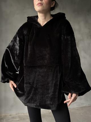 Peluş Teddy  Oversize Sweatshirt - Siyah
