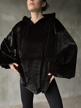 Peluş Teddy  Oversize Sweatshirt - Siyah