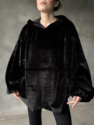 Peluş Teddy  Oversize Sweatshirt - Siyah
