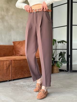 Perry Premium Kemerli Havuç Pantolon - Kahverengi
