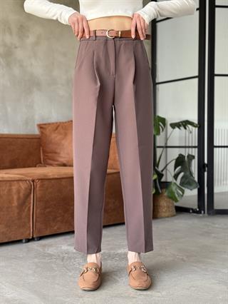 Perry Premium Kemerli Havuç Pantolon - Kahverengi