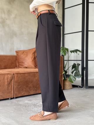 Perry Premium Kemerli Havuç Pantolon - Siyah