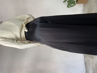Pileli Saten Pantolon - Siyah