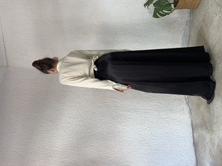 Pileli Saten Pantolon - Siyah