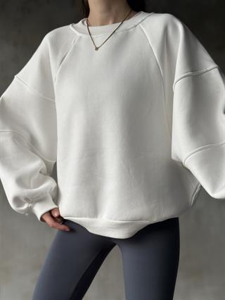 Poem Unisex Yarasa Kol Oversize Sweatshirt - Beyaz