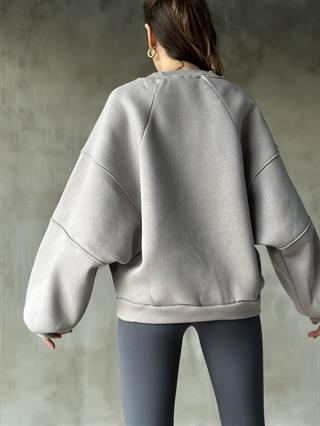 Poem Unisex Yarasa Kol Oversize Sweatshirt - Gri