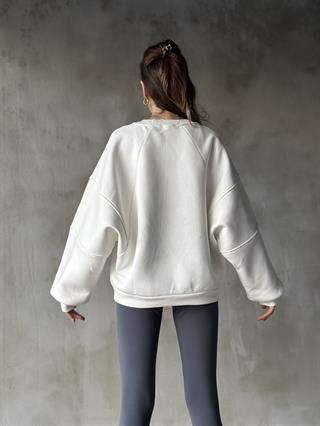 Poem Unisex Yarasa Kol Oversize Sweatshirt - Beyaz