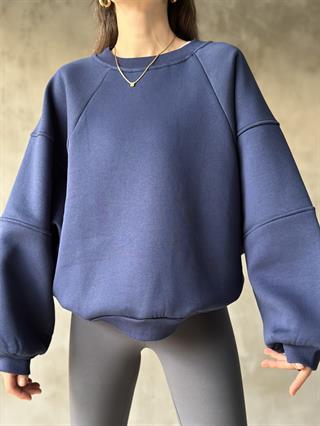 Poem Unisex Yarasa Kol Oversize Sweatshirt - İndigo