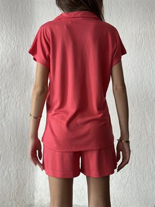Polo Yaka Modal Takım - Pembe