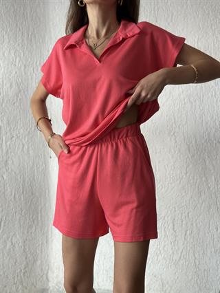 Polo Yaka Modal Takım - Pembe