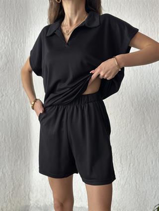 Polo Yaka Modal Takım - Siyah
