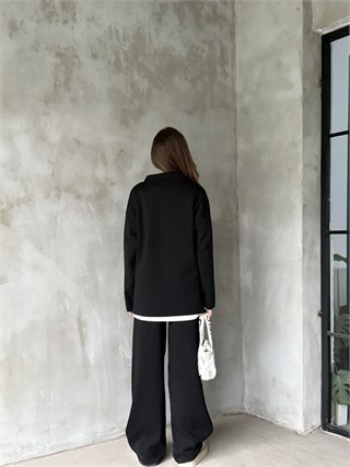 Polo Yaka Oversize Triko Takım - Siyah