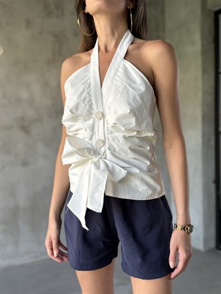 Poplin Kumaş Halter Yaka Bluz  - Dominatrend