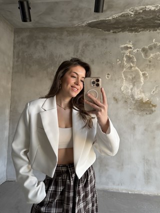 Premium Crop Blazer - Beyaz