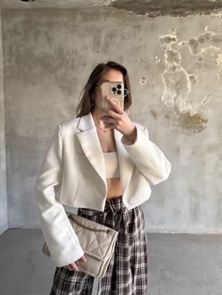Premium Crop Blazer - Beyaz