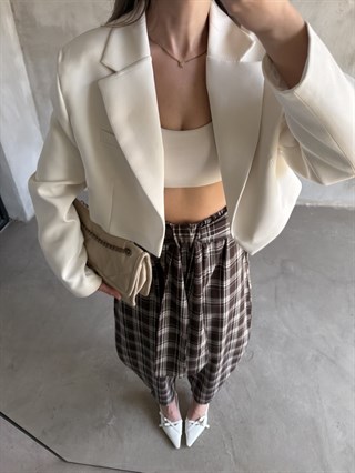 Premium Crop Blazer - Beyaz