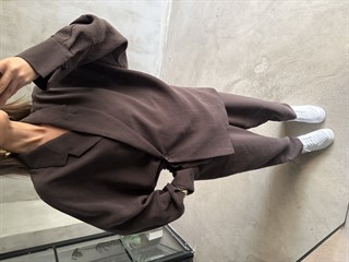Premium Gabardin Tencel Kimonolu Takım - Kahverengi