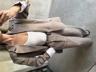 Premium Ham Keten Blazer Pantolon Takım - Vizon