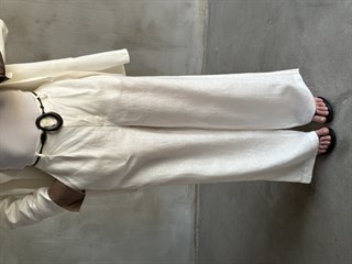 Premium Ham Keten Blazer Pantolon Takım - Beyaz
