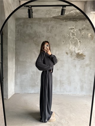 Premium Modal Şeritli Dik Yaka Takım - Antrasit
