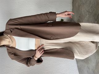 Premium Oversize Keten Ceket - Kahverengi 