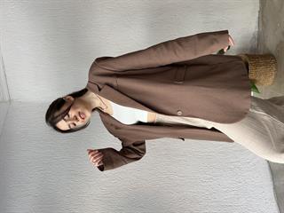 Premium Oversize Keten Ceket - Kahverengi 
