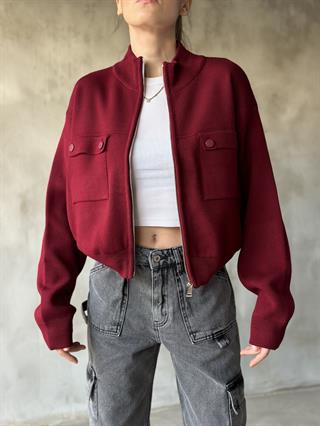 Premium Triko Bomber Ceket - Bordo