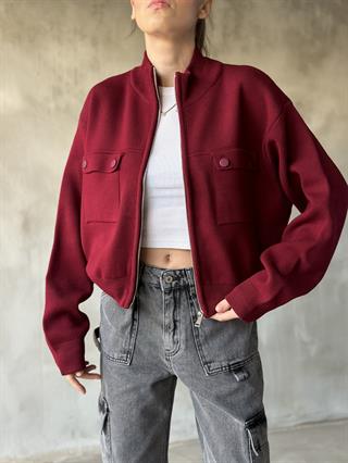Premium Triko Bomber Ceket - Bordo
