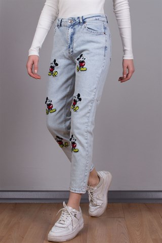 Renkli Mickey Mom Jean - Mavi