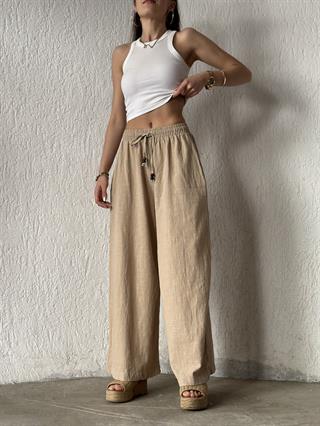 Ruby Keten Salaş Pantolon - Bej