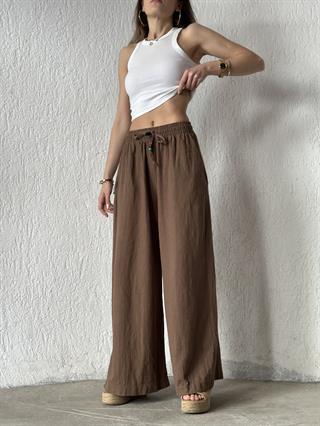 Ruby Keten Salaş Pantolon - Kahverengi