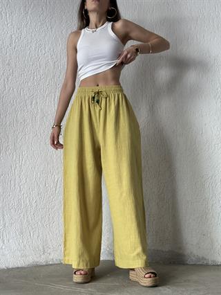 Ruby Keten Salaş Pantolon - Yağ Yeşili