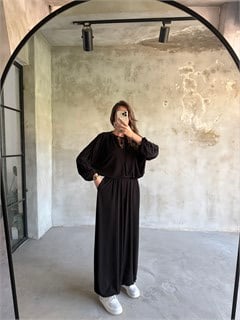 Sandy Şalvar Bluz Takım - Siyah
