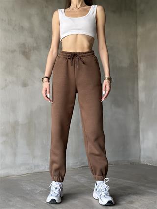Şardonlu Jogger Eşofman Altı - Kahverengi