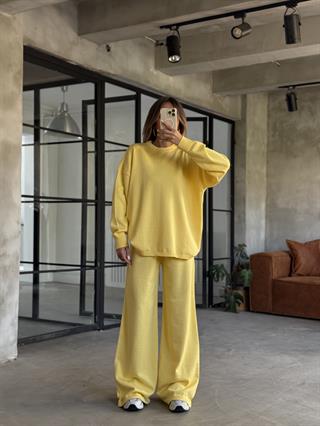 Sarı Basic Oversize Triko Takım
