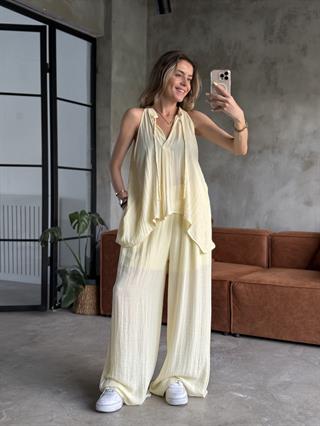 Sarı Premium Polly Bluzlu Takım 