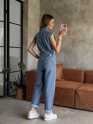 Sıfır Kol Denim Tulum