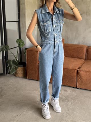 Sıfır Kol Denim Tulum