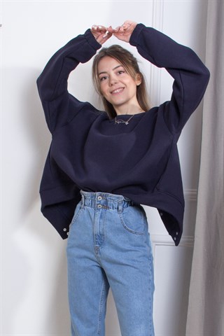 Sırtı Çıtçıtlı Sweatshirt - Lacivert