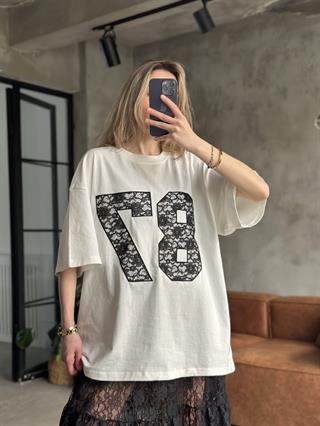 Siyah Dantel Etekli Beyaz Tshirt Takım
