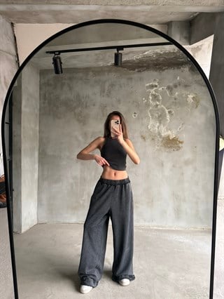 Siyah Yıkamalı Askılı Stoperli Eşofman Takımı 