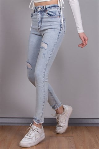 Skinny Yırtık Detay Pantolon - Buz Mavi